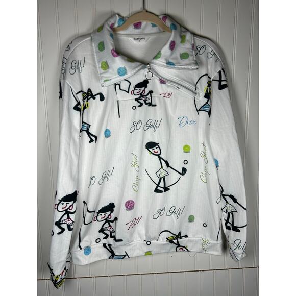 ACEGolfs Stickman Golfer Asymmetrical 1/4 Zip Pullover Women's Sz L  White - Picture 9 of 9